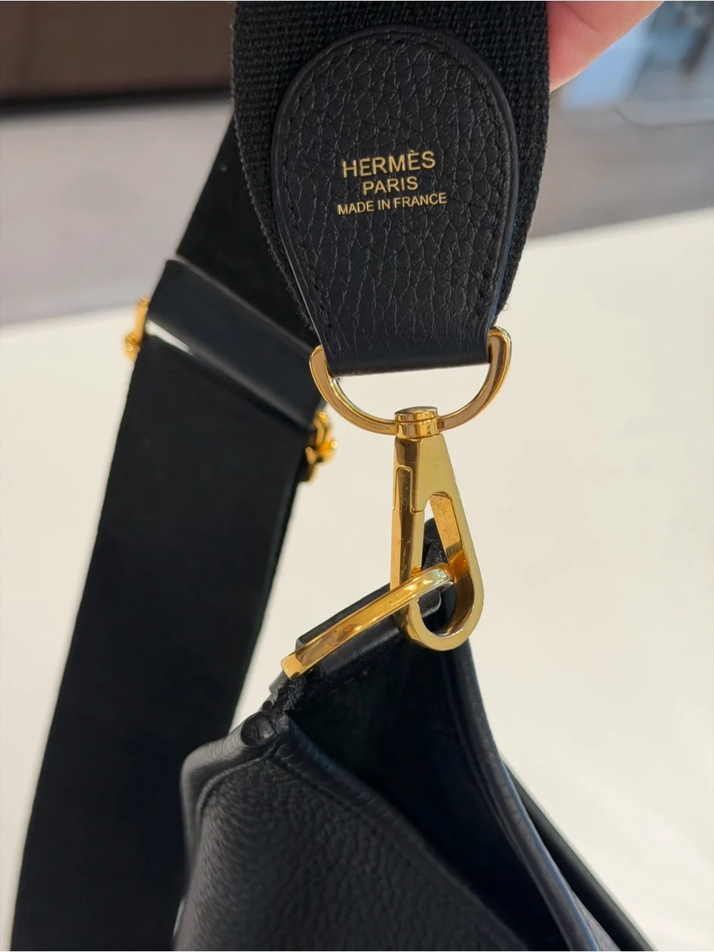 Hermes Black Perforated Evelyne Messenger Bag with Gold Hardware